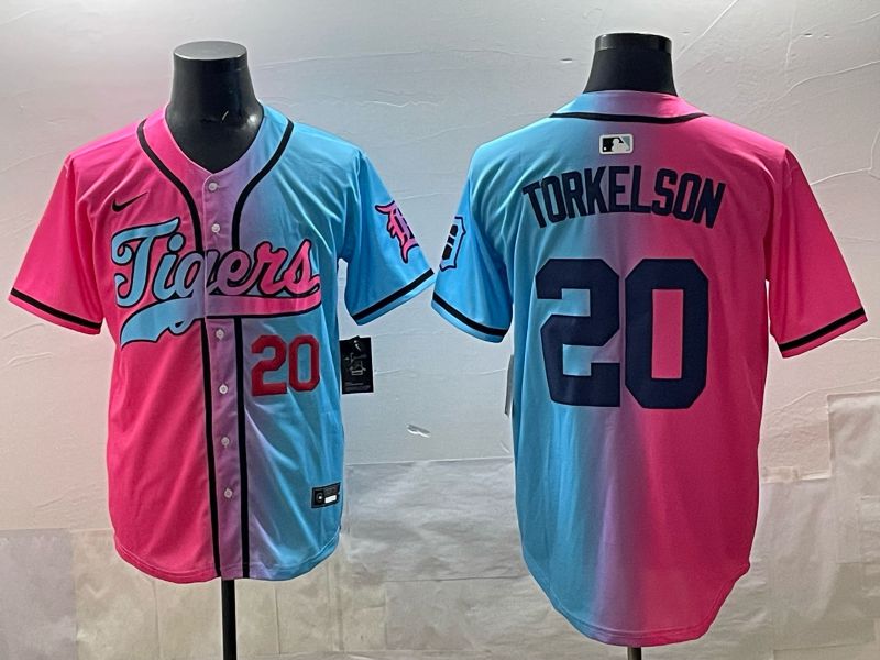 Men 2025 Detroit Tigers #20 Torkelson Blue pink Game Nike MLB Jersey style 05
